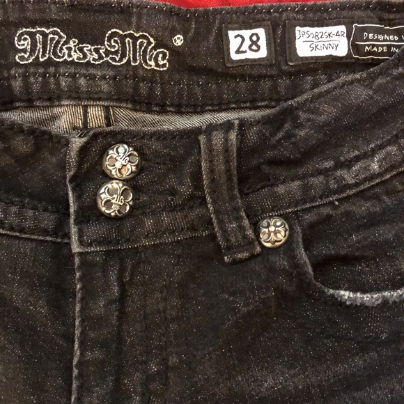 Miss Me Sz 28 angel wing embellished black skinny jeans w/factory distressing 🧿 - Picture 11 of 16